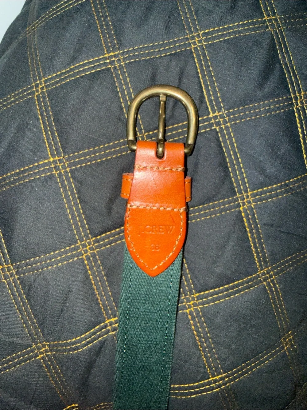 J.Crew Leather Orange & Green Mens Belt with Embroidered Dog Motifs (Never Worn)